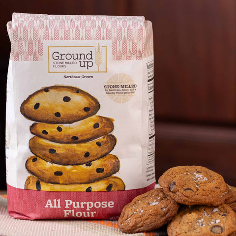 A 5 pound bag of Ground Up All Purpose Flour, with cookies
