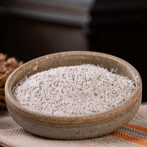 A bowl of Organic dark rye flour