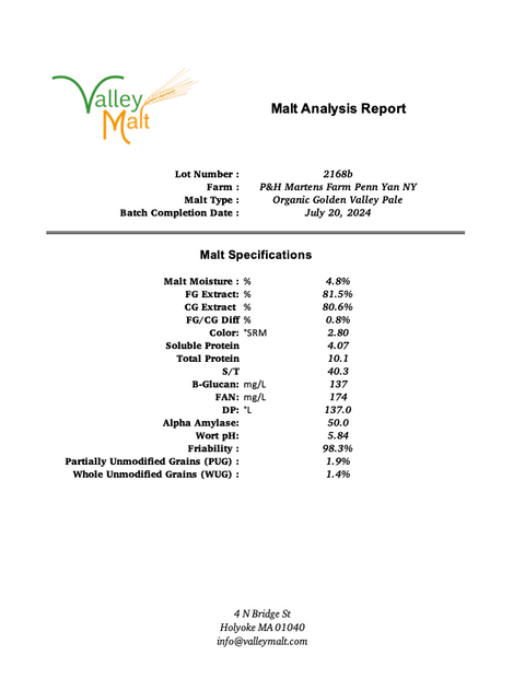 2-Row Regenerative Organic Certified® Golden Valley Pale Malt